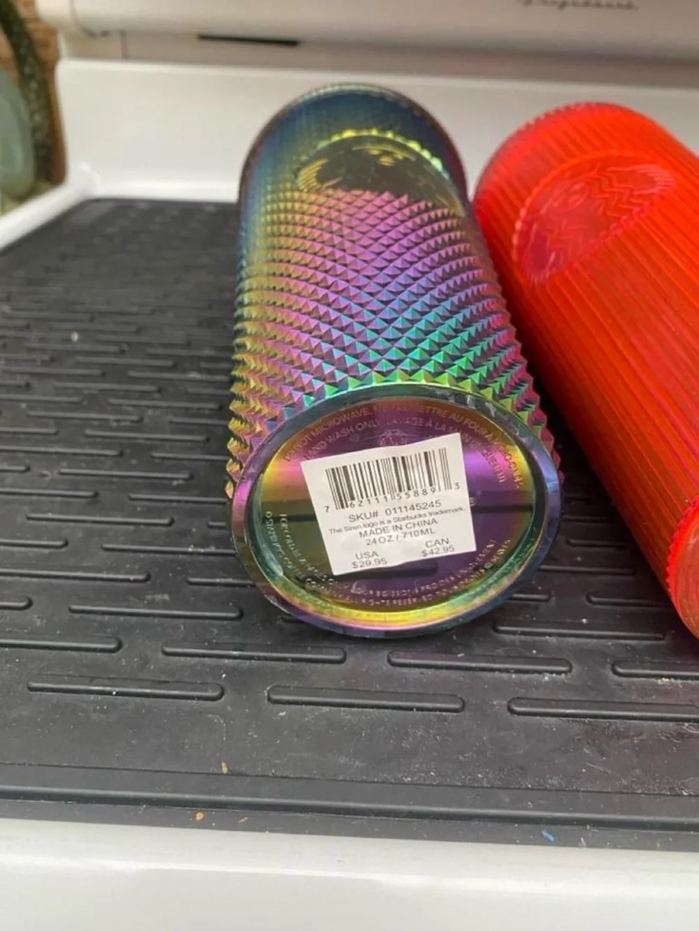 Starbucks Iridescent Rainbow, Neon Red & Green Studded Cold Cups with Straws